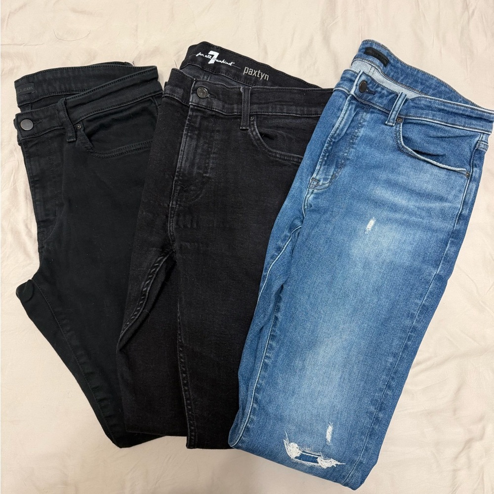 Uniqlo & 7 For All Mankind Men’s Black and Blue Skinny Jeans Bundle